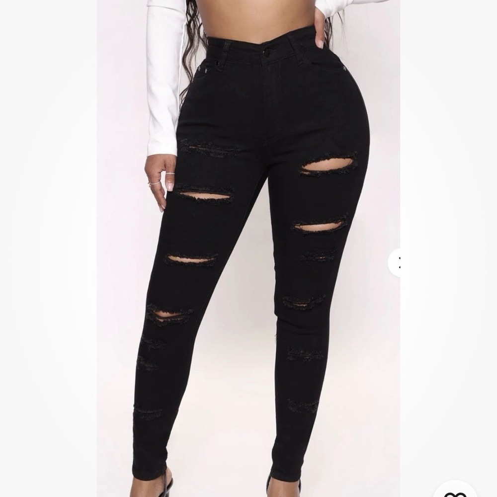 Fashion Nova Black Ripped Jeans Size 11